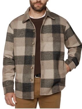 Banana Republic Plaid Shirt Jacket in Beige and Gray Tones